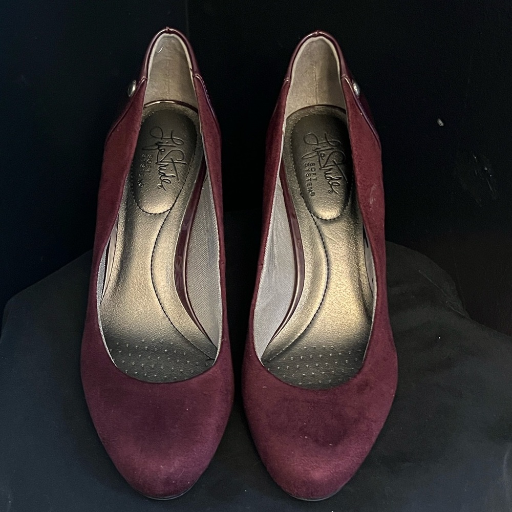 Life Stride Suede Flex Comfort Wine Lively Heels, Women’s 8